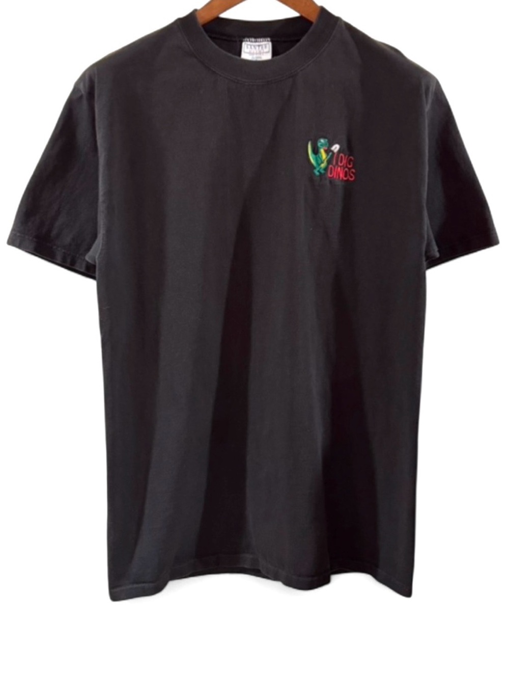 VTG Dinosaur Paleontology Embroidered Funny Design Black T-Shirt Size Men’s M